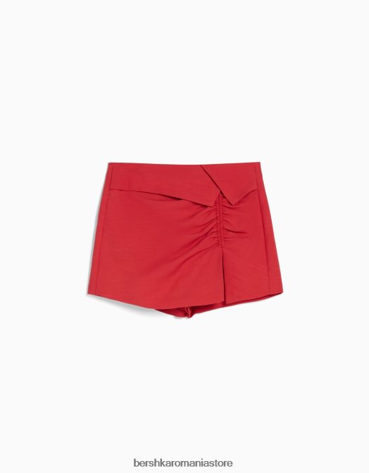 Bershka femei fustă rustică adunată roșu Z86D1654 îmbrăcăminte