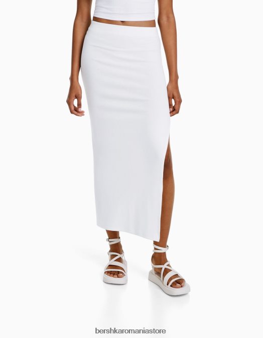 Bershka femei fusta lunga de bumbac alb Z86D1657 îmbrăcăminte