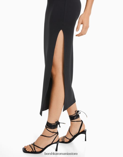 Bershka femei fusta lunga de bumbac negru Z86D1632 îmbrăcăminte