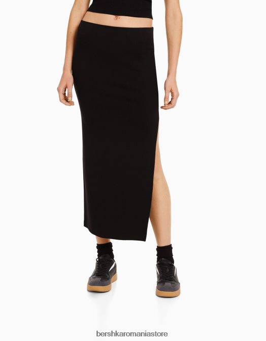 Bershka femei fusta lunga de bumbac negru Z86D1658 îmbrăcăminte