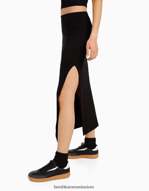 Bershka femei fusta lunga de bumbac negru Z86D1658 îmbrăcăminte