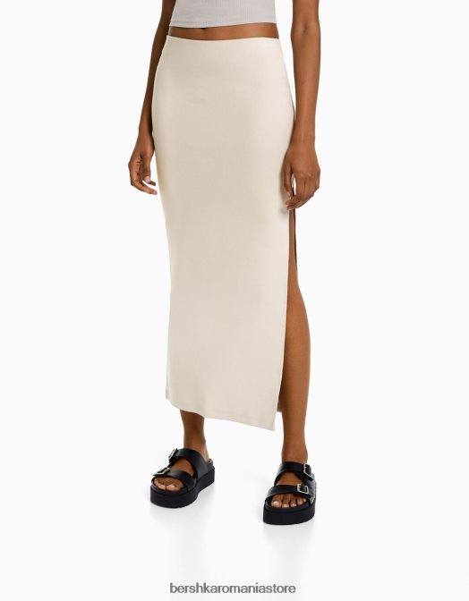 Bershka femei fusta lunga de bumbac nisip Z86D1659 îmbrăcăminte