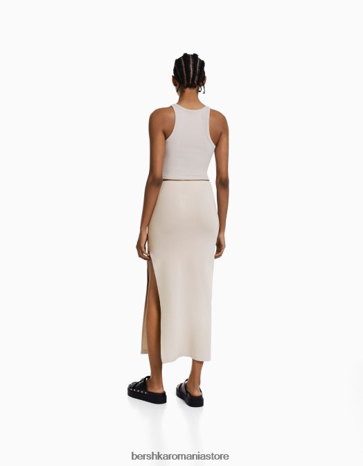 Bershka femei fusta lunga de bumbac nisip Z86D1659 îmbrăcăminte