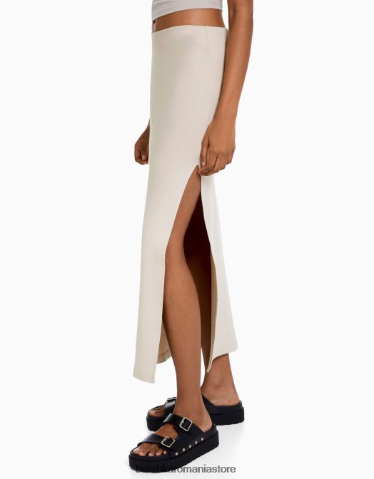 Bershka femei fusta lunga de bumbac nisip Z86D1659 îmbrăcăminte