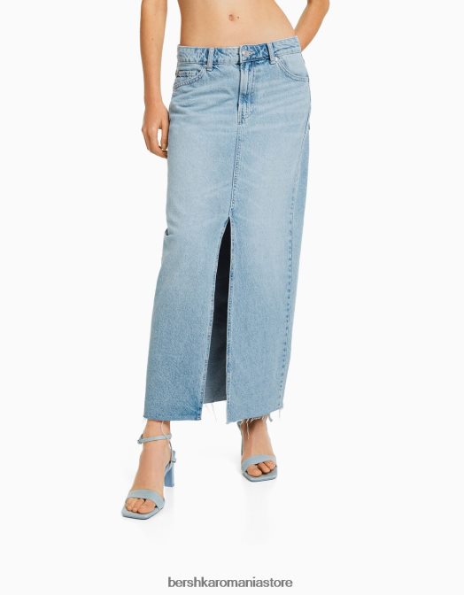 Bershka femei fusta lunga din denim albastru deschis Z86D1830 îmbrăcăminte
