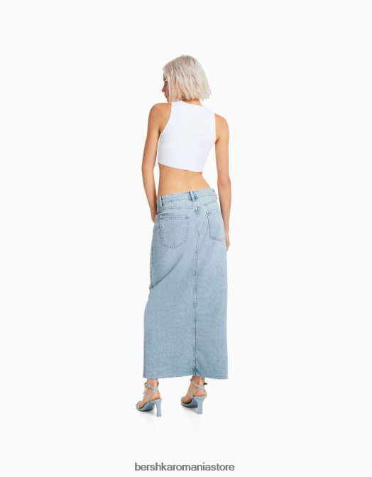 Bershka femei fusta lunga din denim albastru deschis Z86D1830 îmbrăcăminte