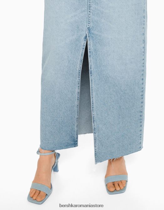 Bershka femei fusta lunga din denim albastru deschis Z86D1830 îmbrăcăminte