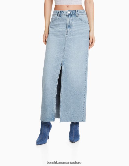 Bershka femei fusta lunga din denim albastru deschis Z86D1831 îmbrăcăminte