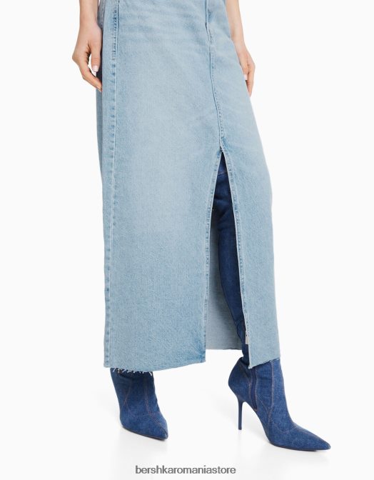 Bershka femei fusta lunga din denim albastru deschis Z86D1831 îmbrăcăminte