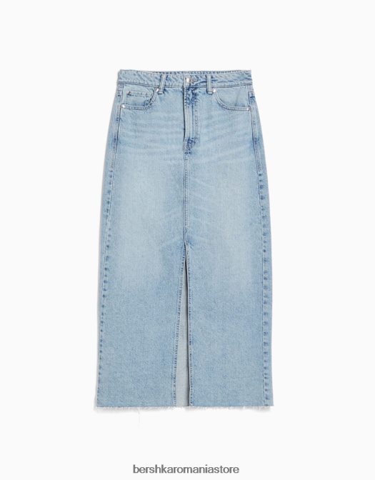 Bershka femei fusta lunga din denim albastru deschis Z86D1831 îmbrăcăminte