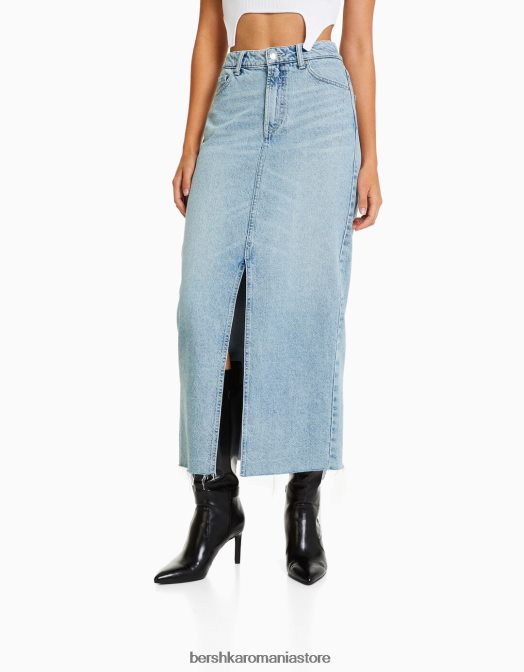 Bershka femei fusta lunga din denim albastru deschis Z86D1988 îmbrăcăminte