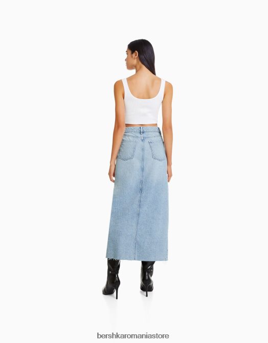 Bershka femei fusta lunga din denim albastru deschis Z86D1988 îmbrăcăminte