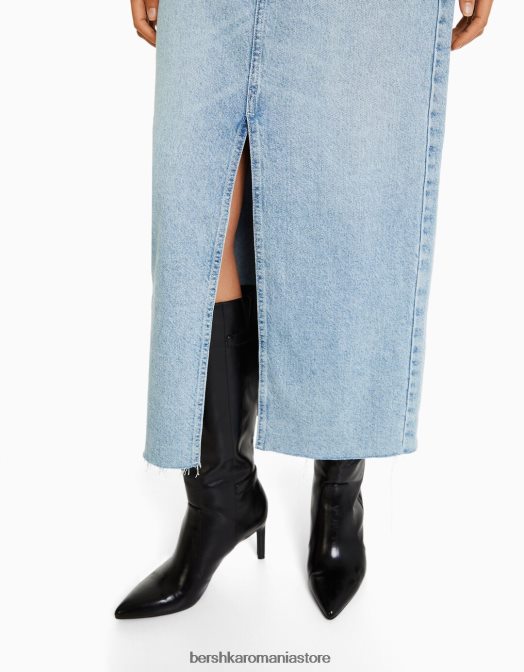 Bershka femei fusta lunga din denim albastru deschis Z86D1988 îmbrăcăminte