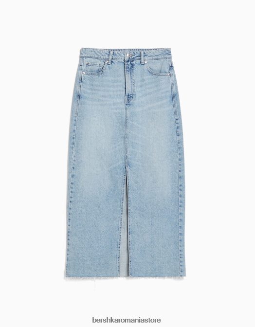 Bershka femei fusta lunga din denim albastru deschis Z86D1988 îmbrăcăminte