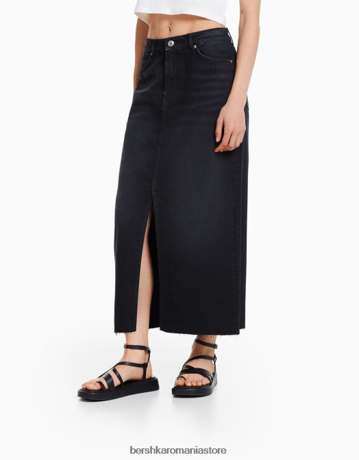 Bershka femei fusta lunga din denim negru Z86D1663 îmbrăcăminte