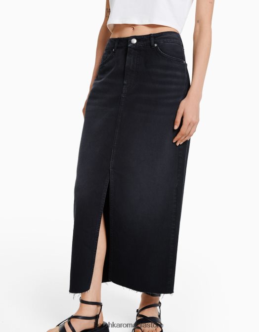 Bershka femei fusta lunga din denim negru Z86D1663 îmbrăcăminte