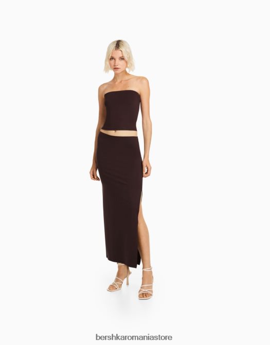 Bershka femei fusta lunga maro Z86D2029 îmbrăcăminte