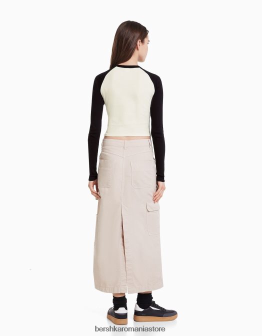 Bershka femei fusta maxi carpenter bumbac nisip Z86D4064 îmbrăcăminte