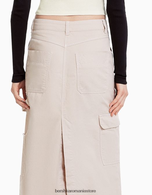 Bershka femei fusta maxi carpenter bumbac nisip Z86D4064 îmbrăcăminte