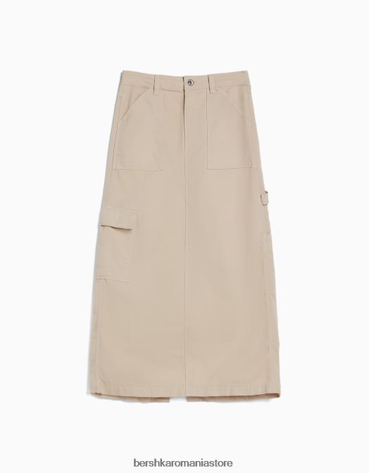 Bershka femei fusta maxi carpenter bumbac nisip Z86D4064 îmbrăcăminte