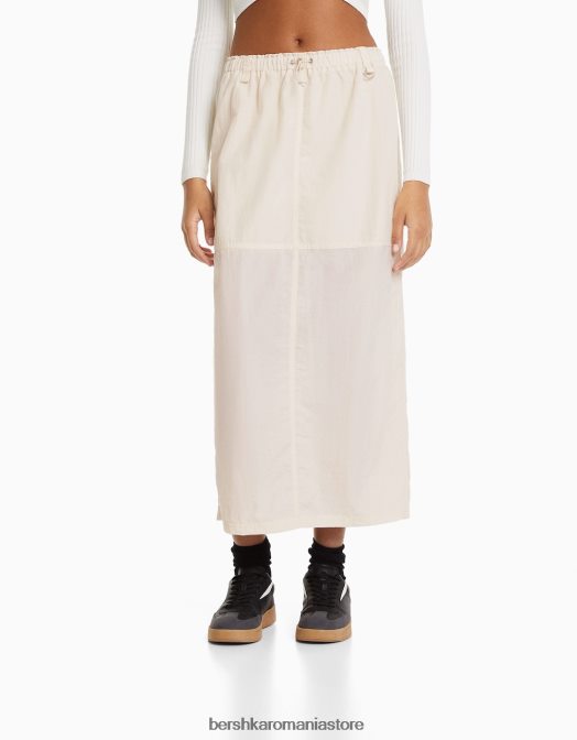 Bershka femei fusta maxi din nailon cremă Z86D1671 îmbrăcăminte