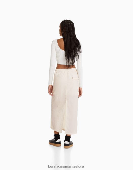 Bershka femei fusta maxi din nailon cremă Z86D1671 îmbrăcăminte