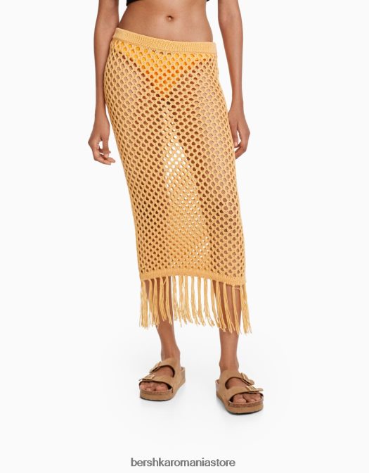 Bershka femei fusta midi crosetata cu franjuri portocale Z86D1855 îmbrăcăminte