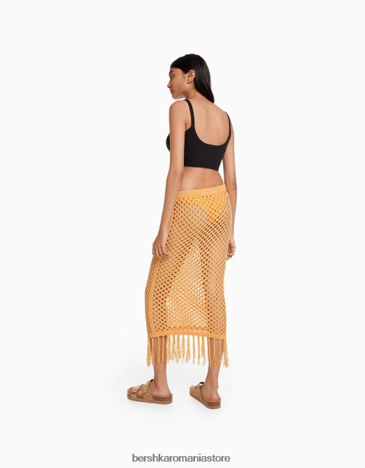 Bershka femei fusta midi crosetata cu franjuri portocale Z86D971 îmbrăcăminte