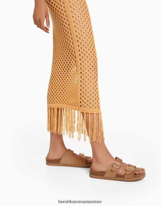 Bershka femei fusta midi crosetata cu franjuri portocale Z86D971 îmbrăcăminte