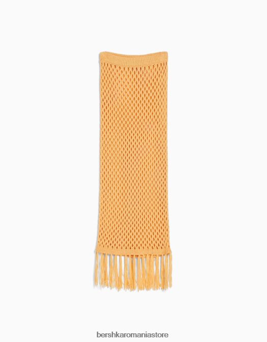 Bershka femei fusta midi crosetata cu franjuri portocale Z86D971 îmbrăcăminte