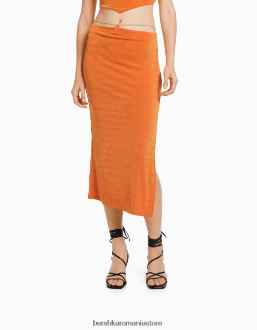 Bershka femei fusta midi cu cravate incrustate cu strasuri coral Z86D1637 îmbrăcăminte