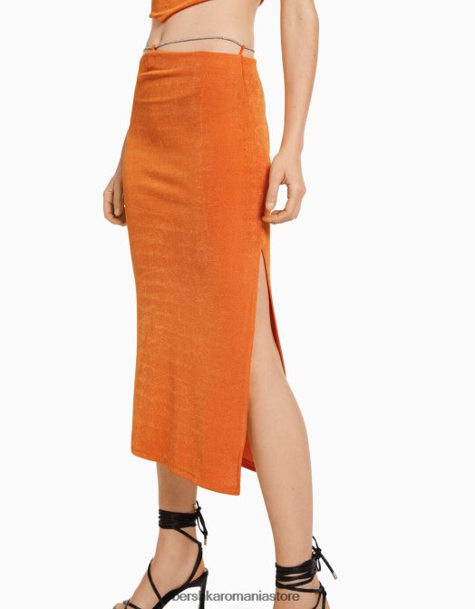 Bershka femei fusta midi cu cravate incrustate cu strasuri coral Z86D1637 îmbrăcăminte