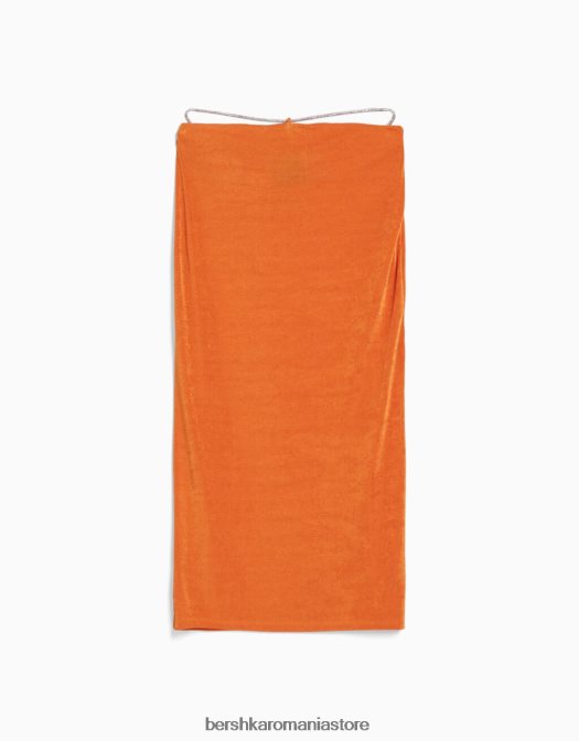 Bershka femei fusta midi cu cravate incrustate cu strasuri coral Z86D1906 îmbrăcăminte