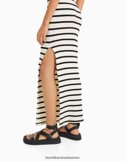 Bershka femei fusta midi cu dungi cremă Z86D1622 îmbrăcăminte