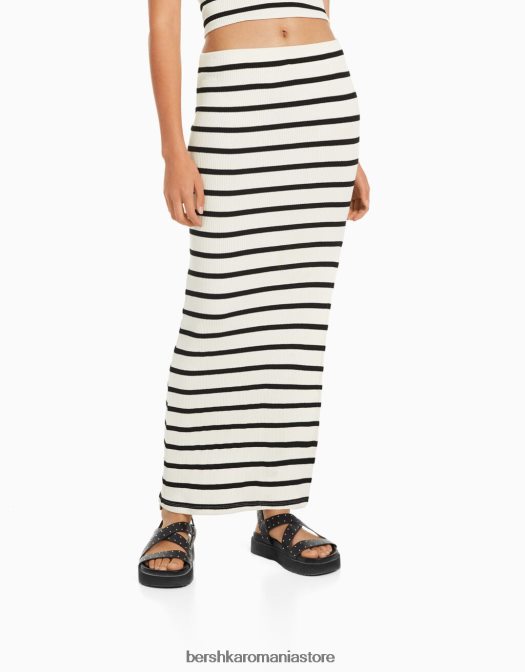 Bershka femei fusta midi cu dungi cremă Z86D2035 îmbrăcăminte