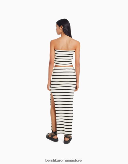 Bershka femei fusta midi cu dungi cremă Z86D2035 îmbrăcăminte