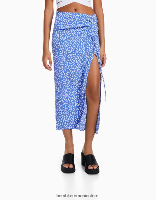 Bershka femei fusta midi cu imprimeu floral albastru Z86D1629 îmbrăcăminte