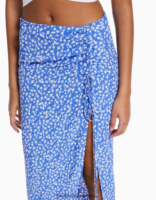 Bershka femei fusta midi cu imprimeu floral albastru Z86D1629 îmbrăcăminte