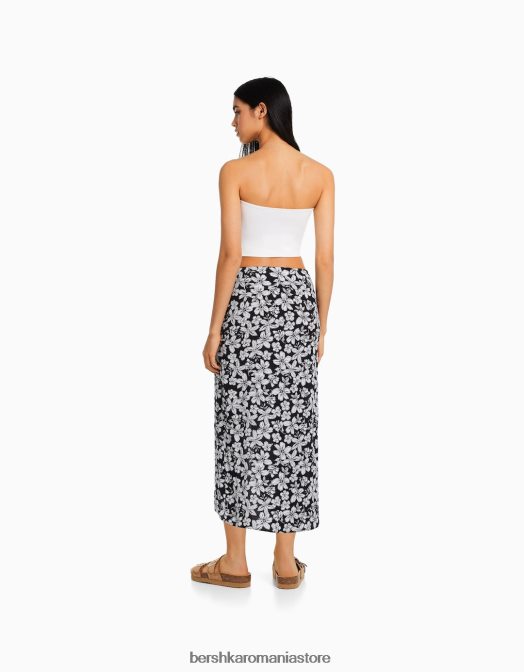 Bershka femei fusta midi cu imprimeu floral negru Z86D1627 îmbrăcăminte