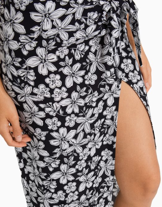 Bershka femei fusta midi cu imprimeu floral negru Z86D1627 îmbrăcăminte