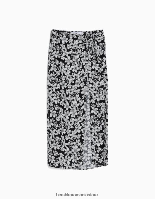 Bershka femei fusta midi cu imprimeu floral negru Z86D1627 îmbrăcăminte