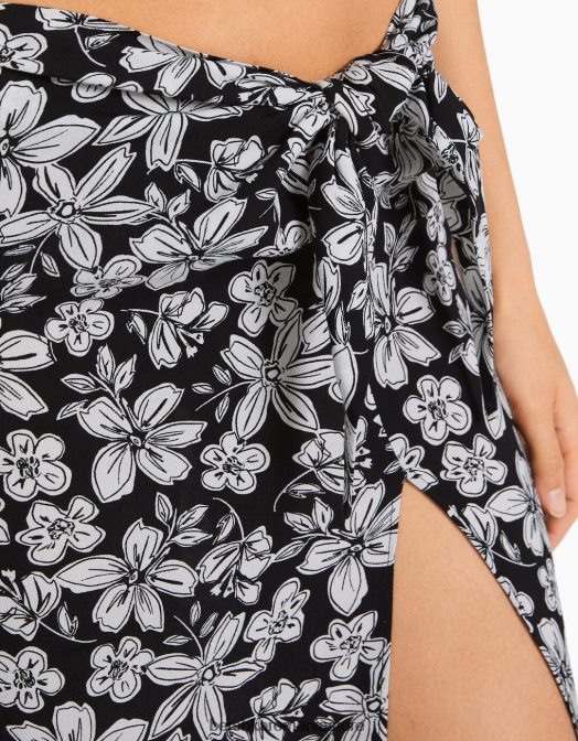 Bershka femei fusta midi cu imprimeu floral negru Z86D1627 îmbrăcăminte