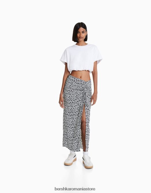 Bershka femei fusta midi cu imprimeu floral negru Z86D1628 îmbrăcăminte