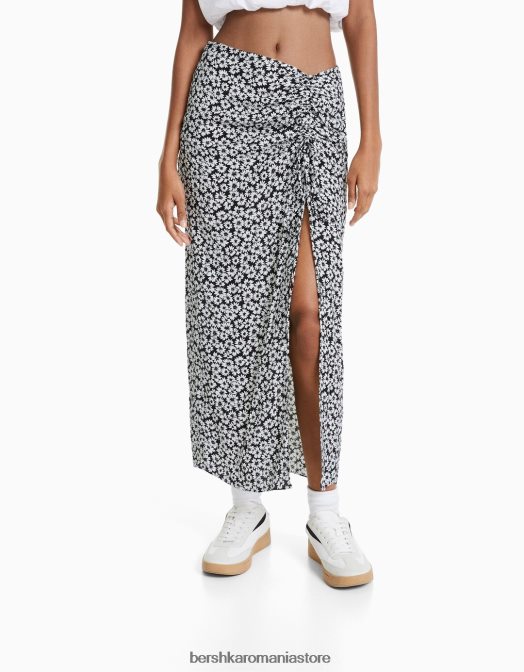 Bershka femei fusta midi cu imprimeu floral negru Z86D1628 îmbrăcăminte