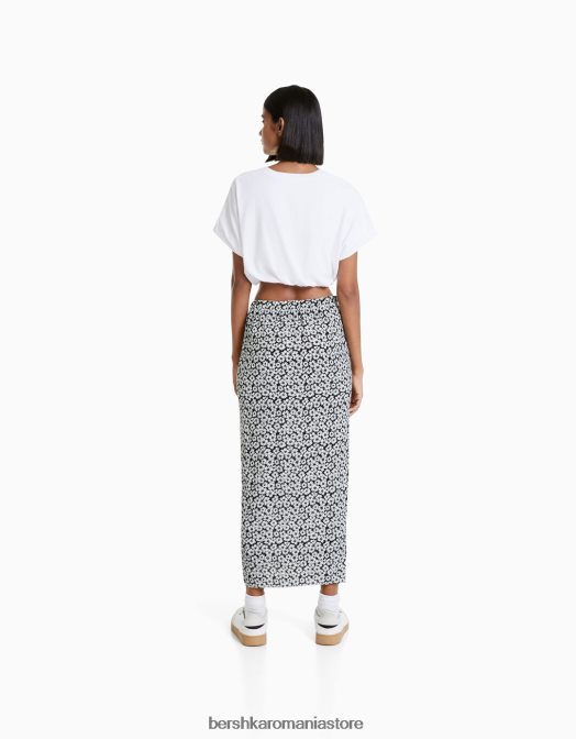 Bershka femei fusta midi cu imprimeu floral negru Z86D1628 îmbrăcăminte