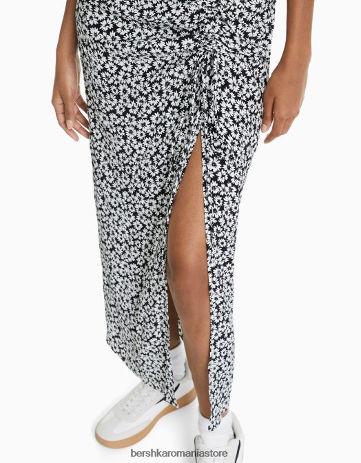 Bershka femei fusta midi cu imprimeu floral negru Z86D1628 îmbrăcăminte