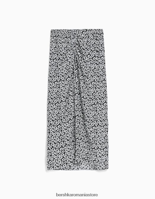 Bershka femei fusta midi cu imprimeu floral negru Z86D1628 îmbrăcăminte