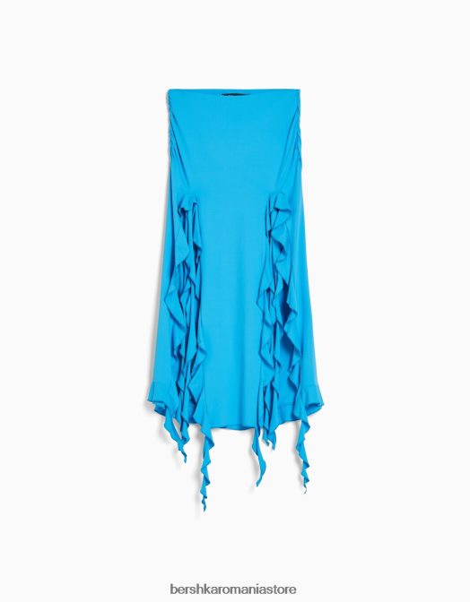Bershka femei fusta midi cu volane albastru Z86D1652 îmbrăcăminte