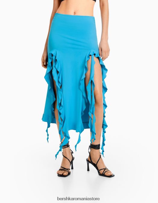 Bershka femei fusta midi cu volane albastru Z86D1841 îmbrăcăminte