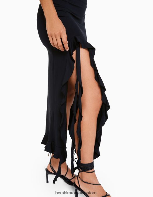 Bershka femei fusta midi cu volane negru Z86D1608 îmbrăcăminte